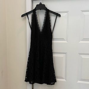 NWT Kimchi Blue-UO Sz S Black Lace Lined Halter Skater Mini Dress Retail $89
